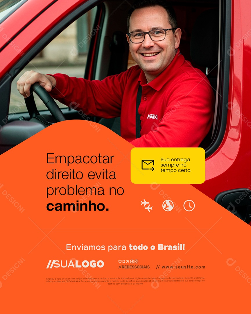 Logística Empacotar Direito Evita Problema no Caminho Social Media PSD Editável