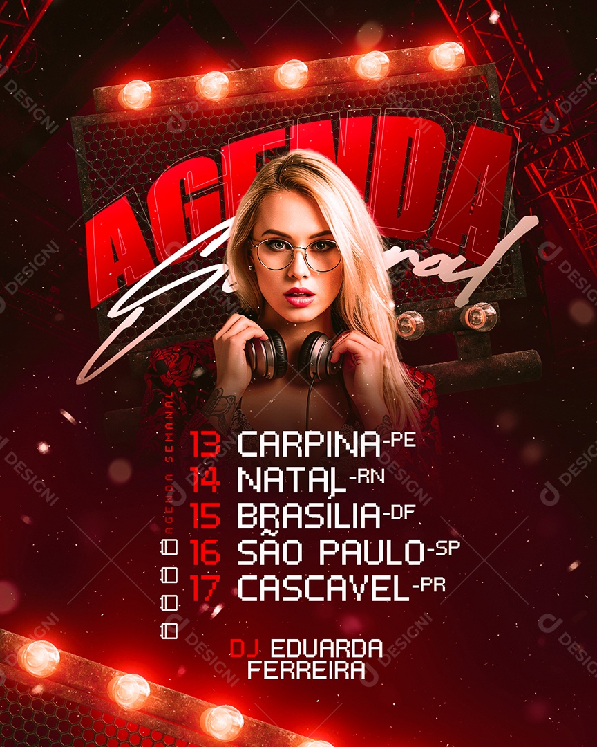Flyer Agenda Semanal DJ Eduarda Ferreira Social Media PSD Editável