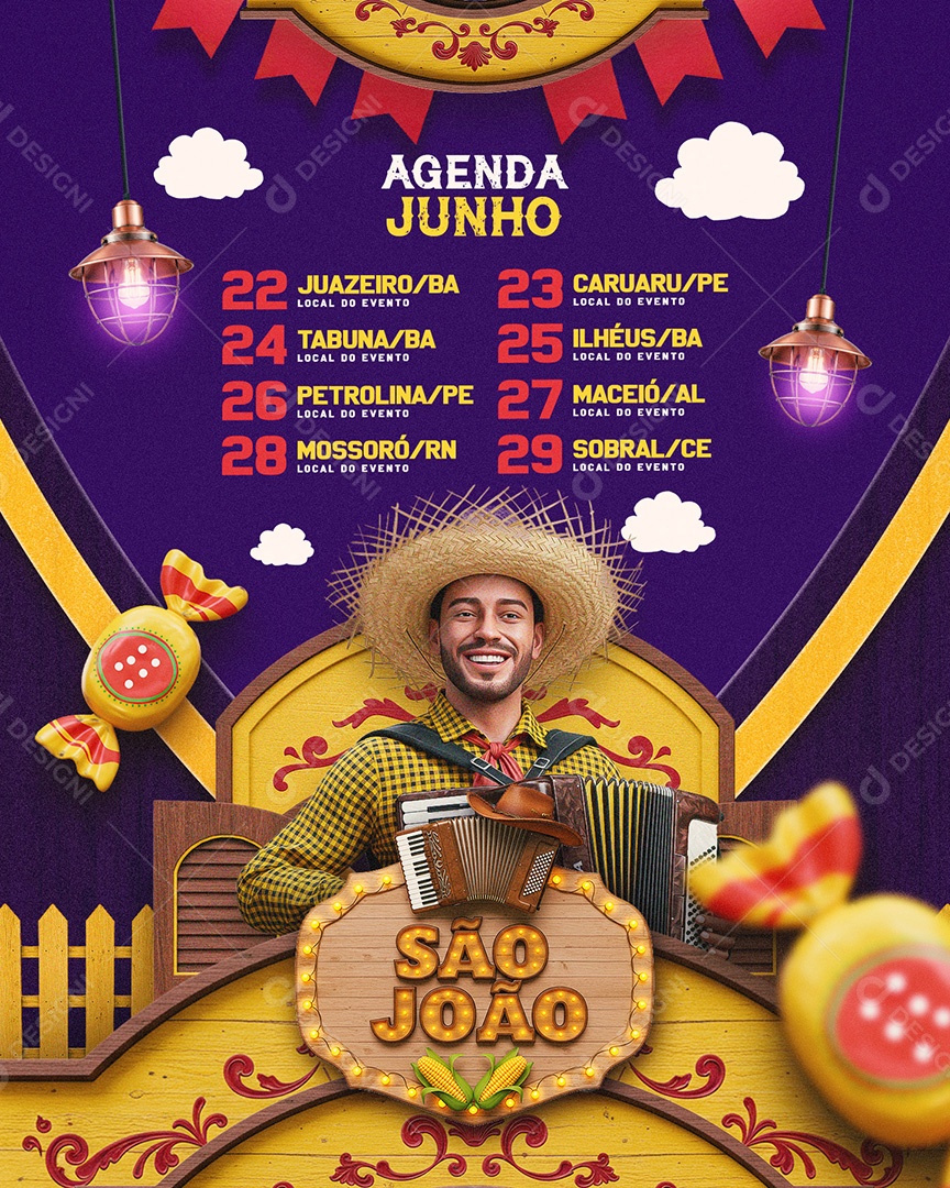 Flyer Agenda Junho São João Feed Social Media PSD Editável