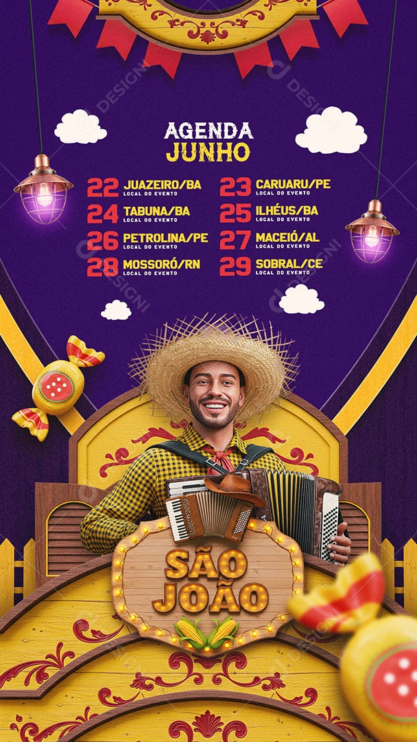 Flyer Agenda Junho São João Story Social Media PSD Editável