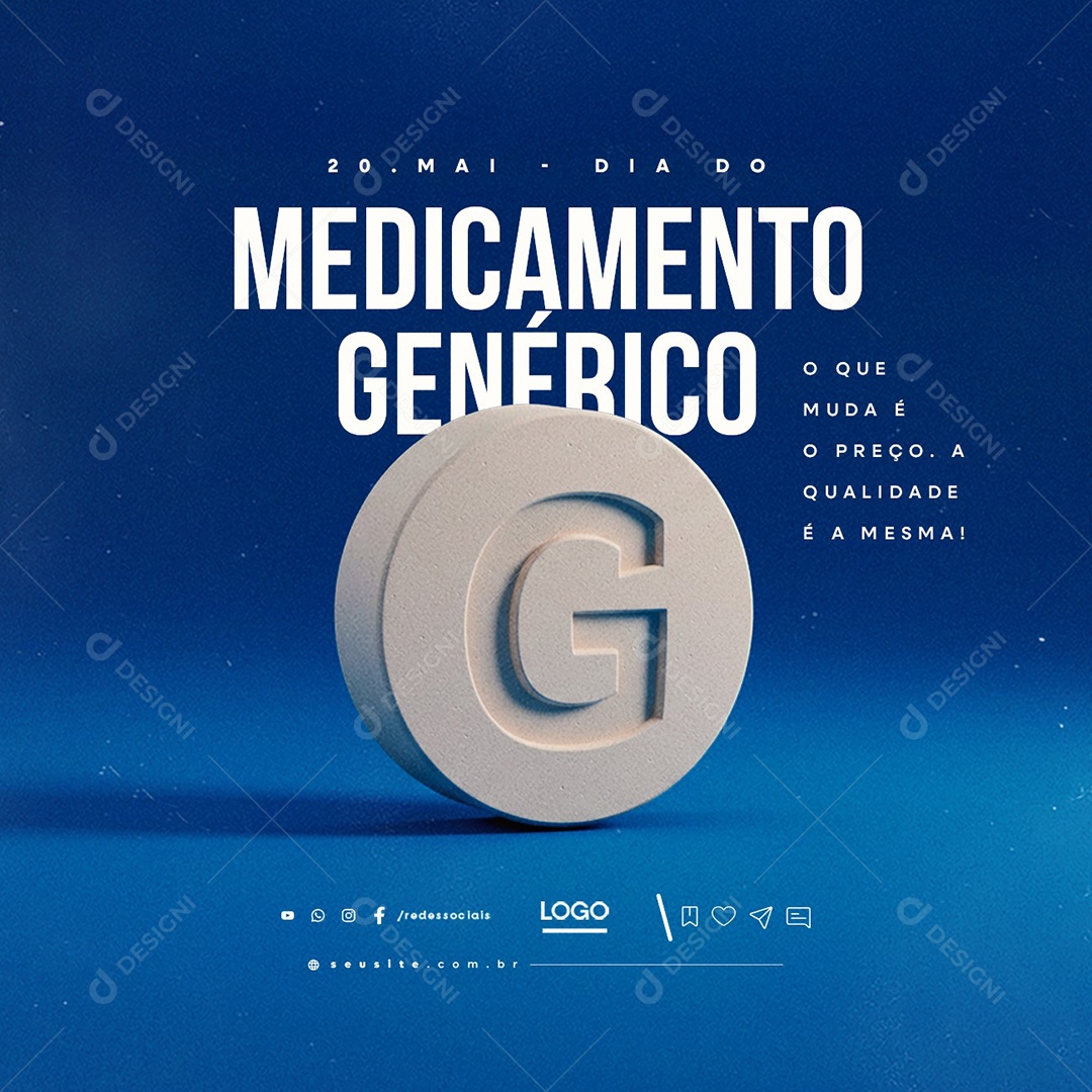 Dia do Medicamento Genérico 20 de Maio Social Media PSD Editável