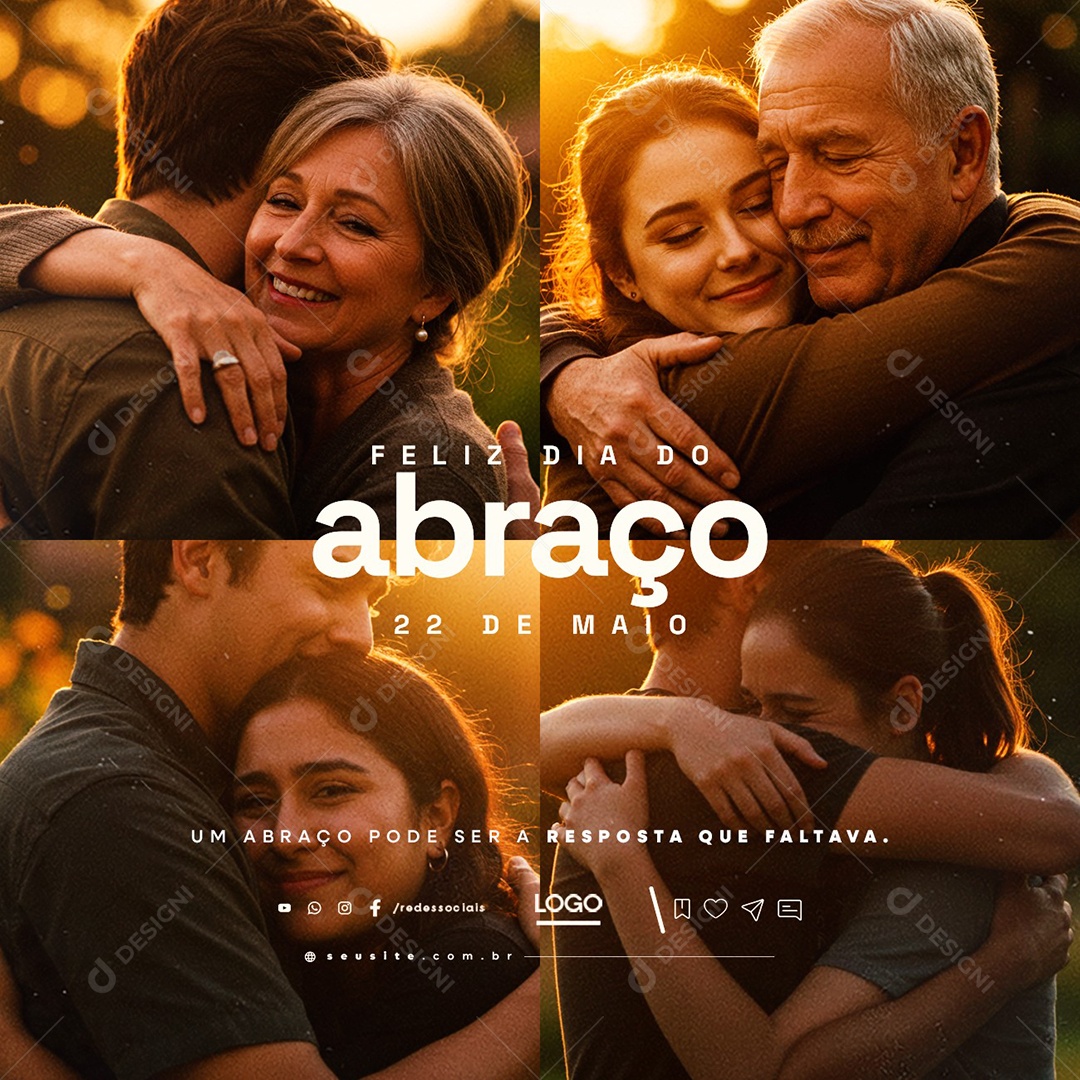 Feliz Dia do Abraço 22 de Maio Social Media PSD Editável