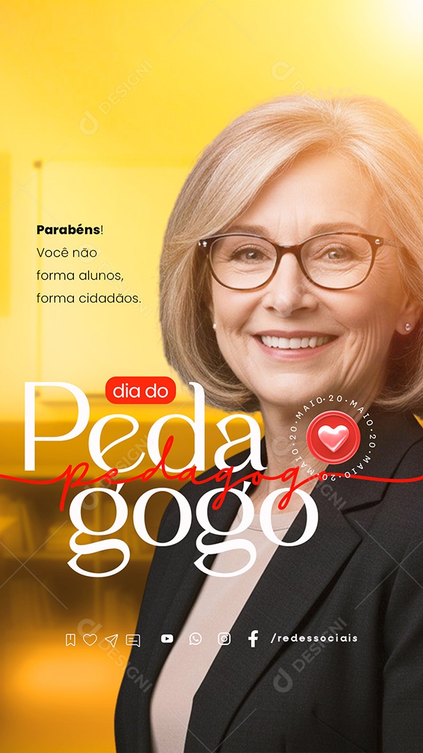 Story Dia do Pedagogo 20 de Maio Social Media PSD Editável