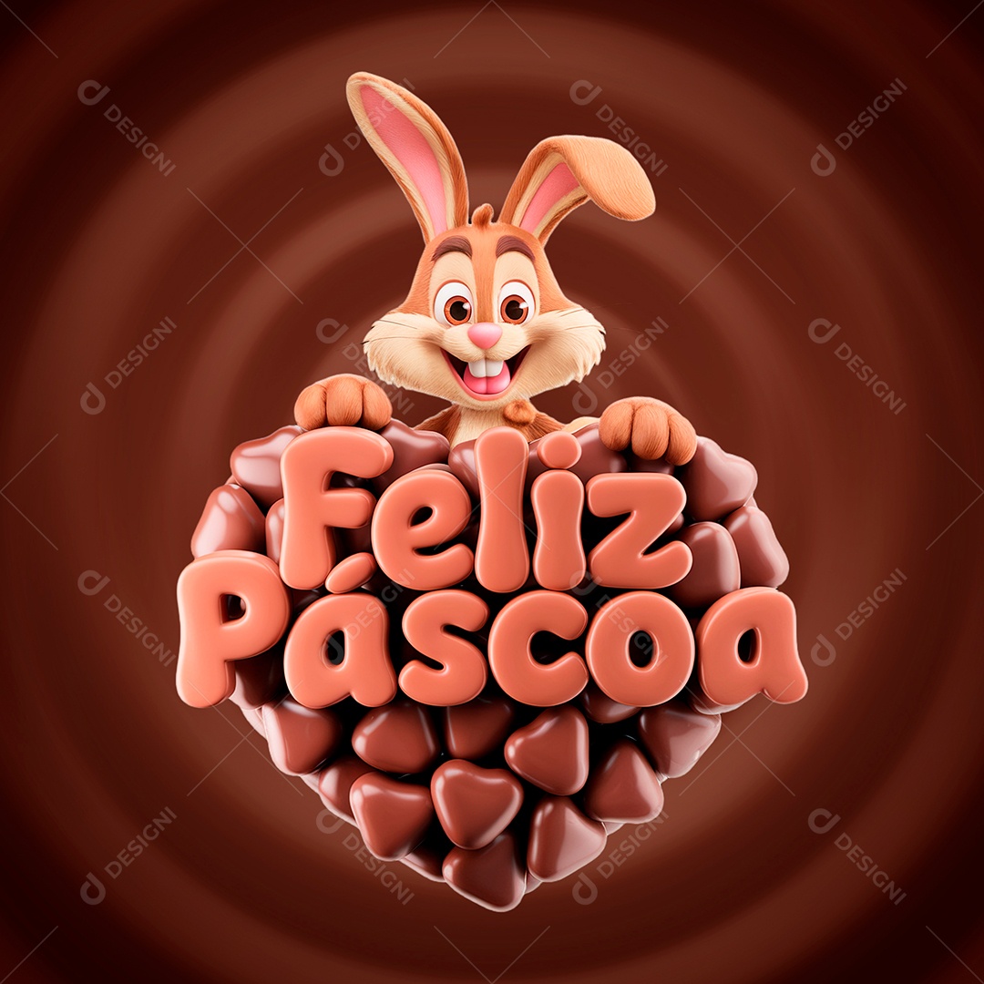 Feliz Páscoa Selo 3D para Composição PSD