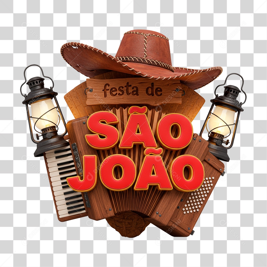 Selo 3D Festa de São João Para Composição PNG Transparente