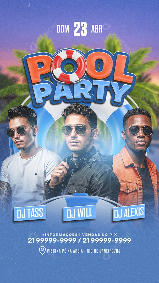 Story Flyer Pool Party Social Media PSD Editável