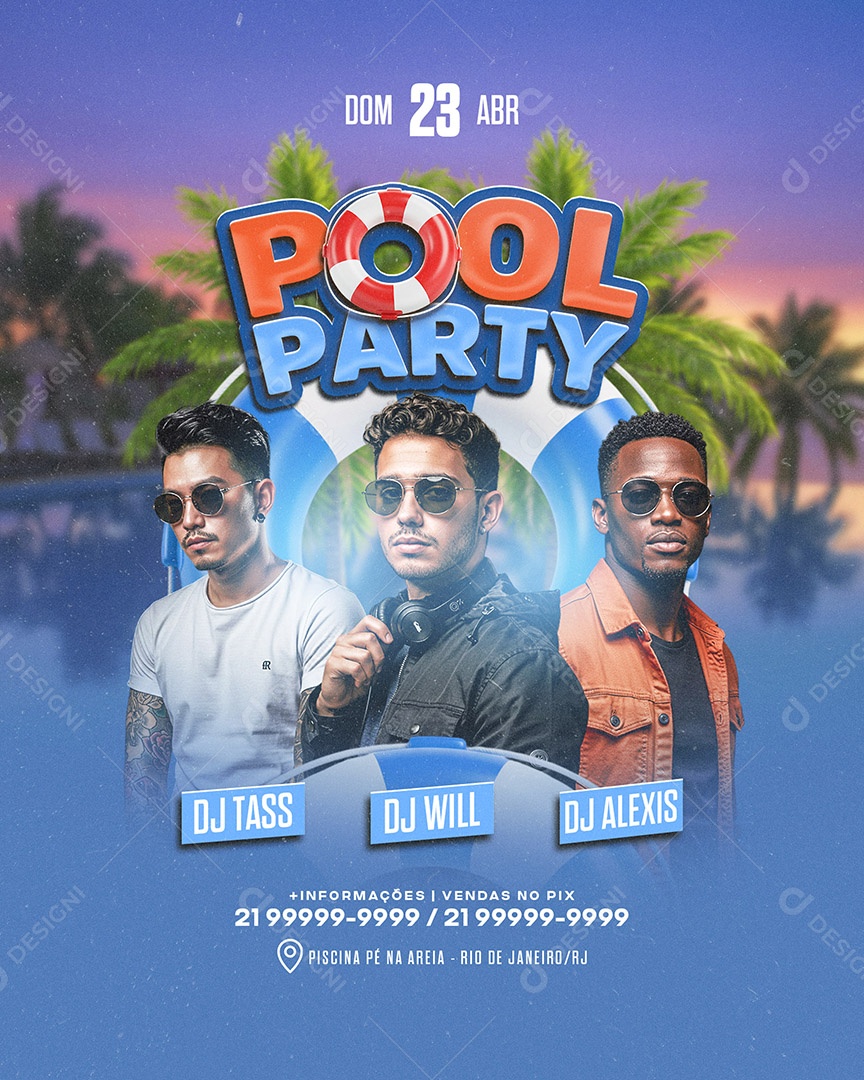 Flyer Pool Party Social Media PSD Editável