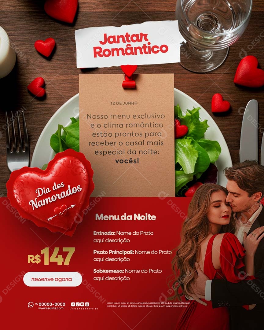 Jantar Especial Dia Dos Namorados Reserva De Mesa Social Media PSD Editável