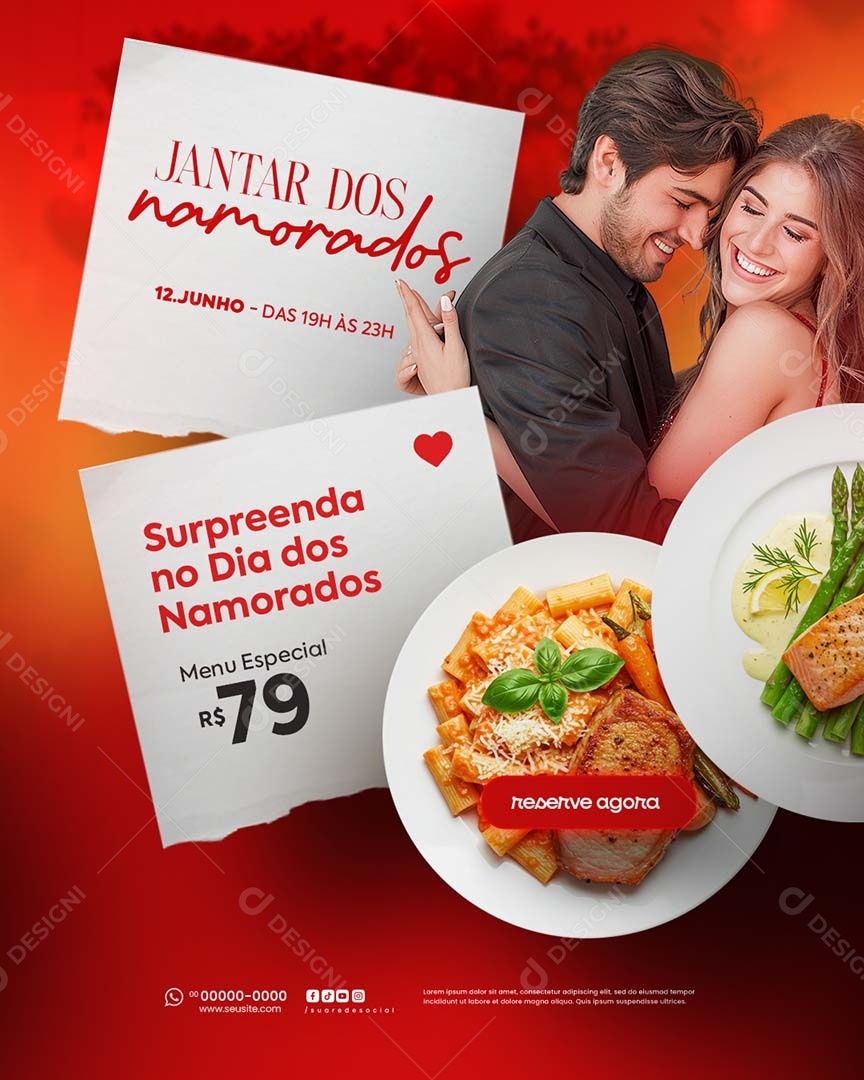 Jantar Especial Dia Dos Namorados Reserva De Mesa Social Media PSD Editável