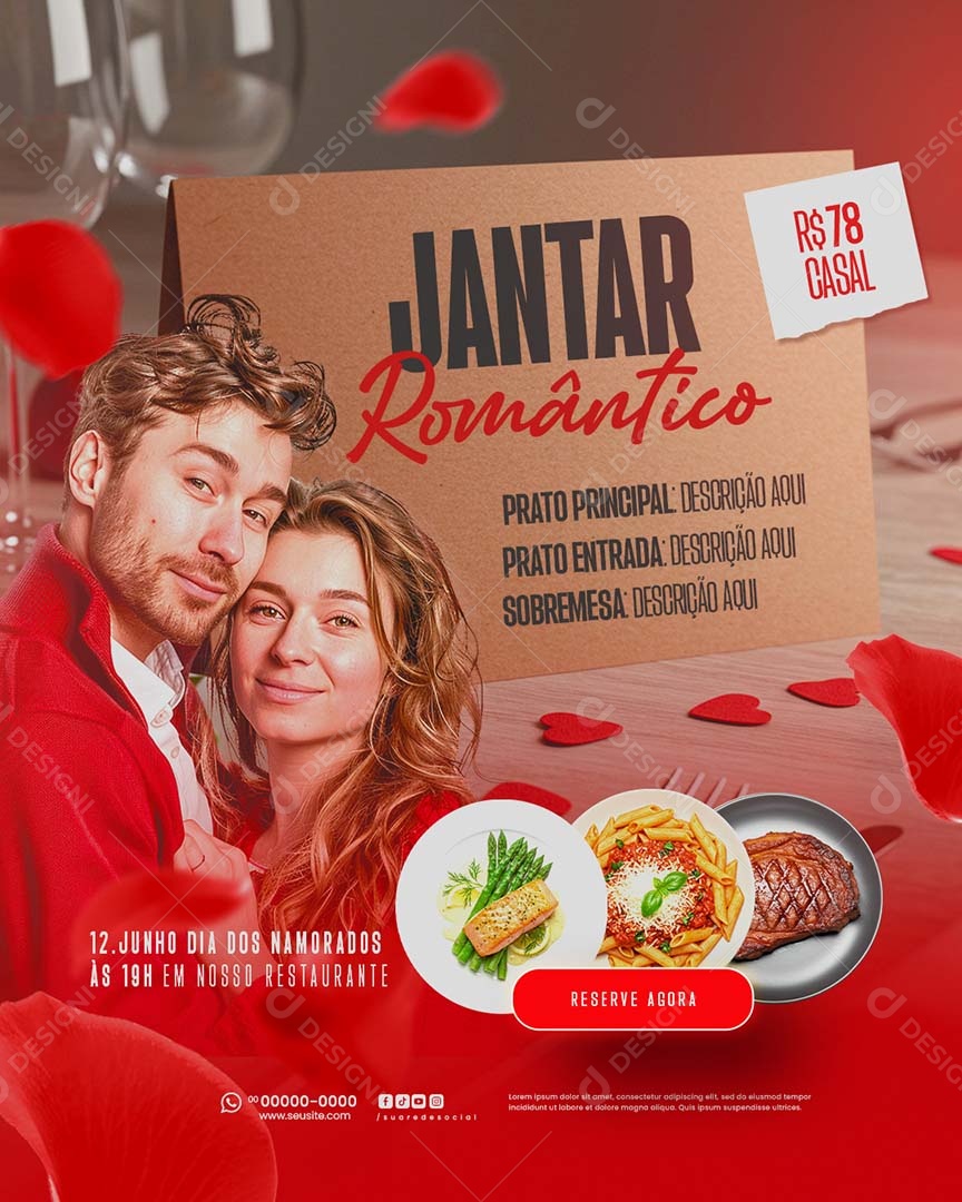 Jantar Especial Dia Dos Namorados Reserva De Mesa Social Media PSD Editável