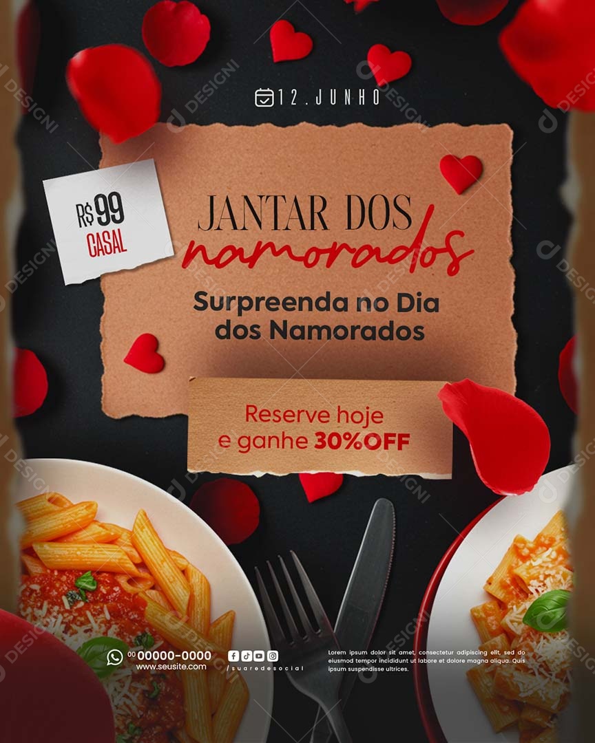 Jantar Especial Dia Dos Namorados Reserva De Mesa Social Media PSD Editável