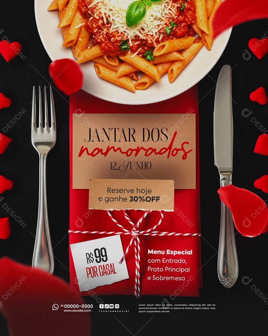 Jantar Especial Dia Dos Namorados Reserva De Mesa Social Media PSD Editável