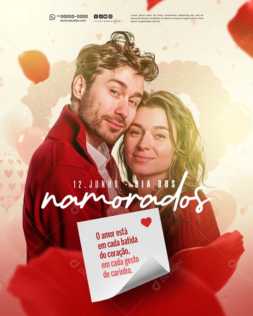 Feliz Dia dos Namorados 12 de junho Social Media PSD Editável