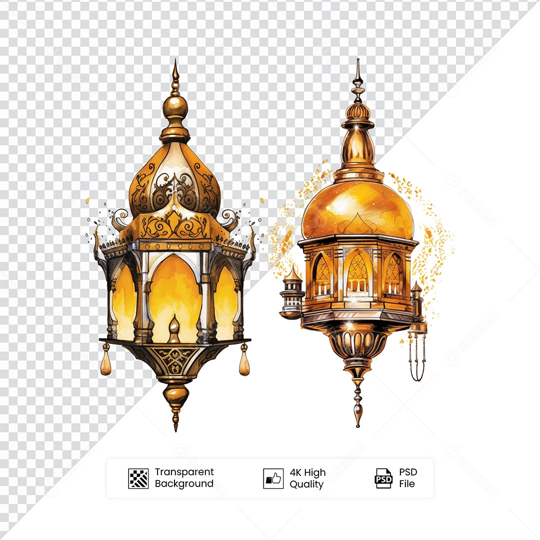 Elemento 3D Lanterna de Ramadan Para Composição PSD