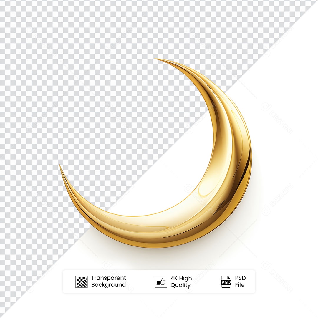 Elemento 3D Lua Crescente Dourada Ramadan Para Composição PSD