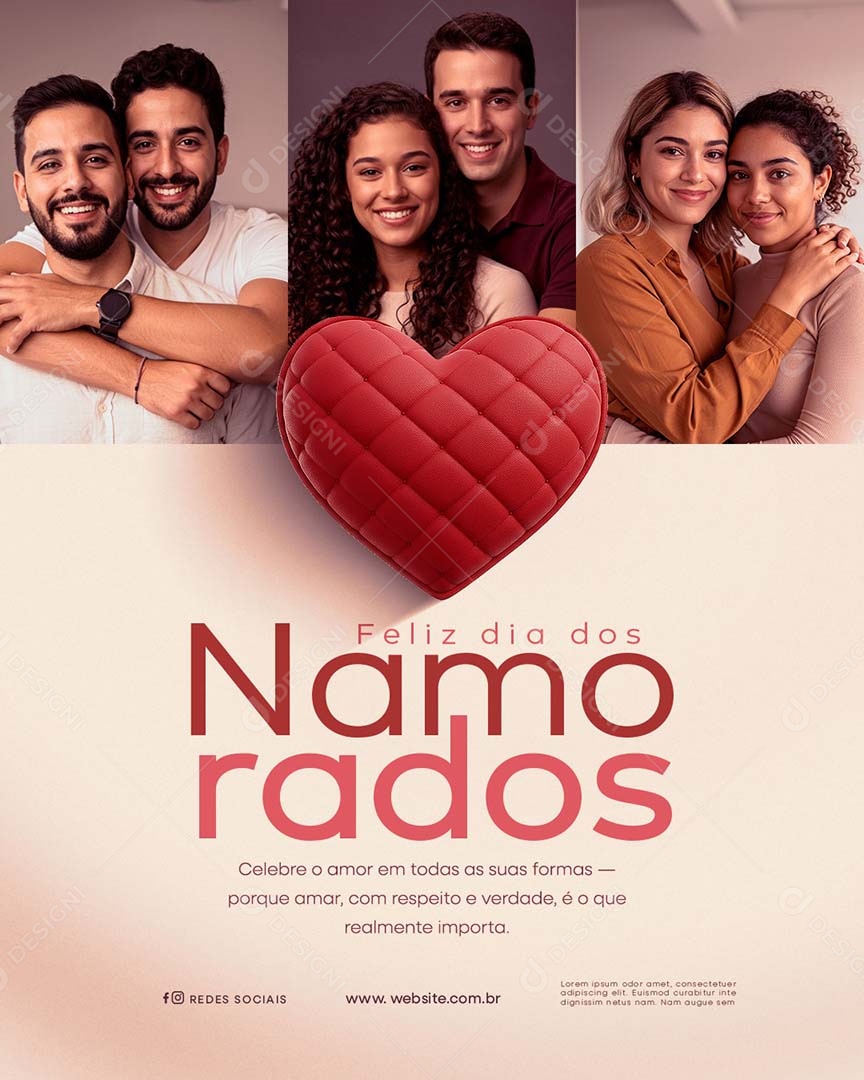 Feliz Dia dos Namorados 12 de junho Social Media PSD Editável