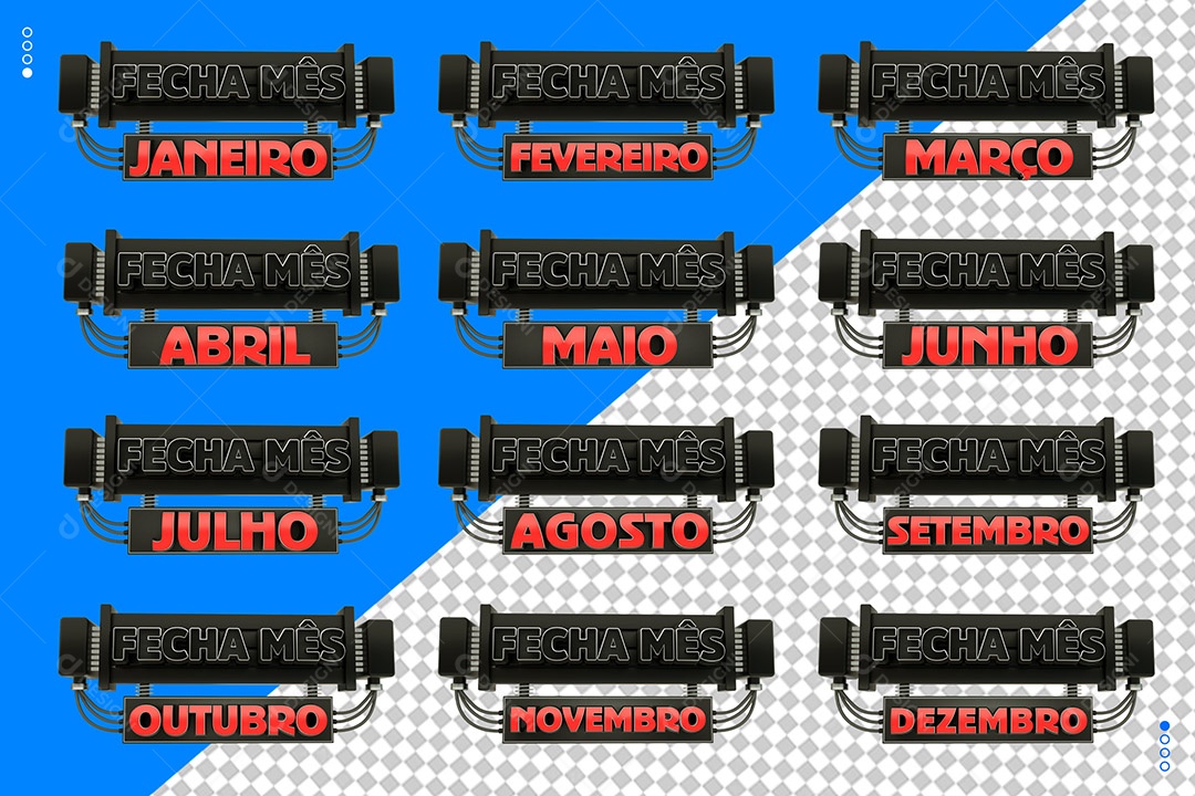 Conjunto de Selos 3D Fecha Mês Para Composição PSD