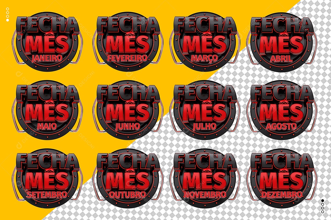 Conjunto de Selos 3D Fecha Mês Para Composição PSD