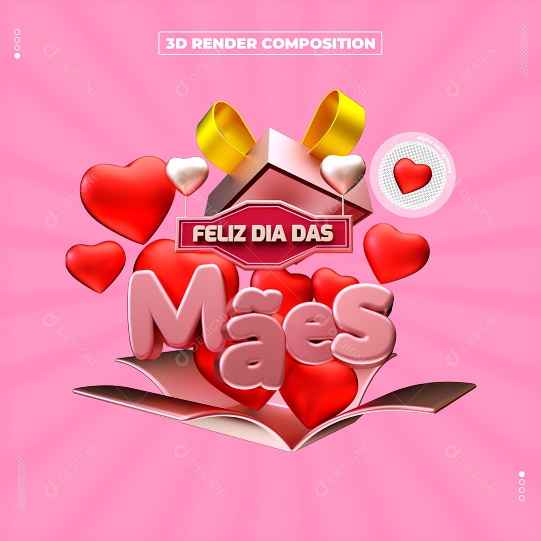 Feliz Dia Das Mães Selo 3D Para Composição PSD