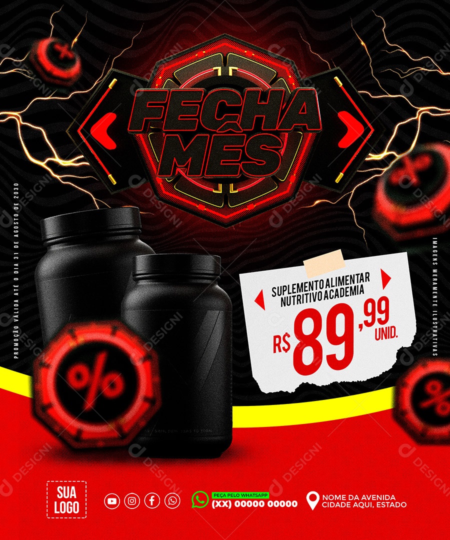 Loja de Suplementos Fecha Mês Social Media PSD Editável