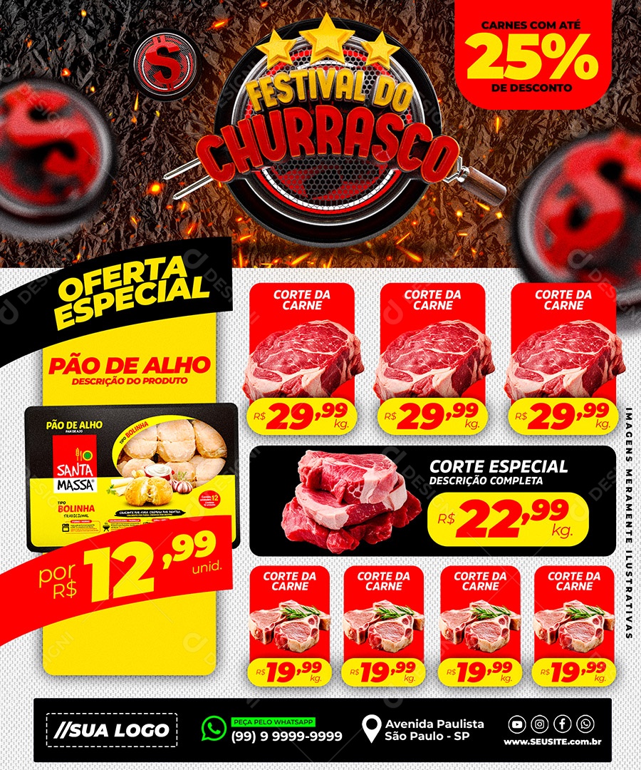 Açougue Festival do Churrasco Social Media PSD Editável