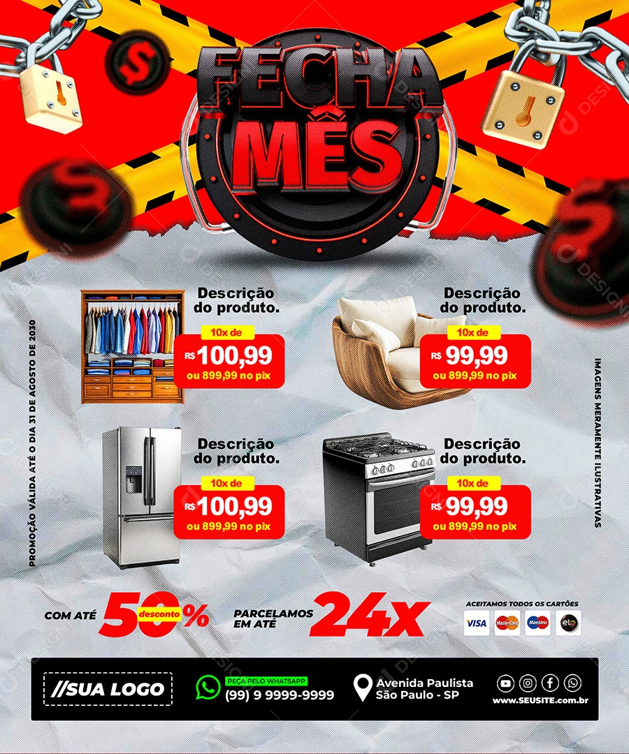 Supermercado Fecha Mês Social Media PSD Editável