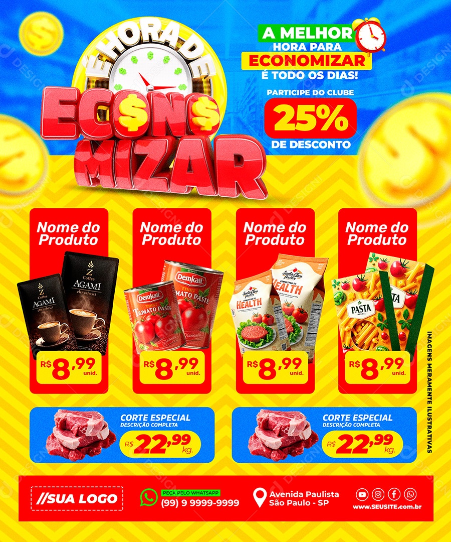 Supermercado E Hora de Economizar Social Media PSD Editável