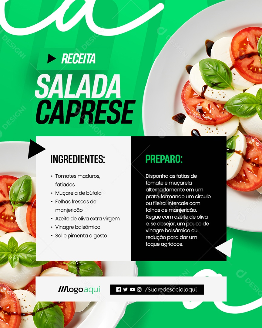 Receita Salada Caprese Social Media PSD Editável