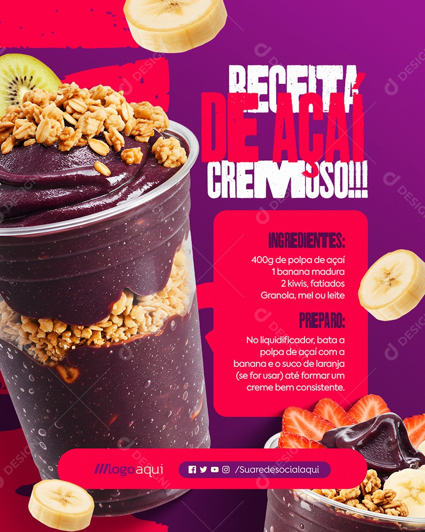 Receita de Açaí Cremoso Social Media PSD Editável