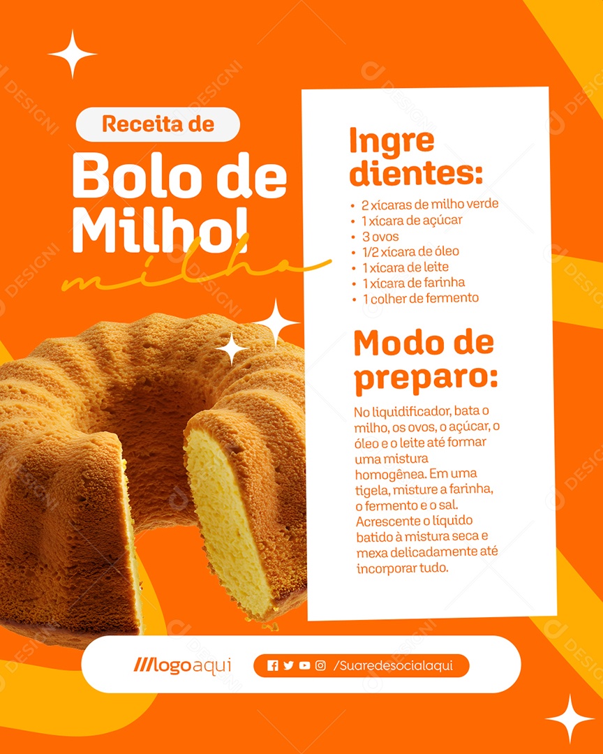 Receita de Bolo de Milho Social Media PSD Editável