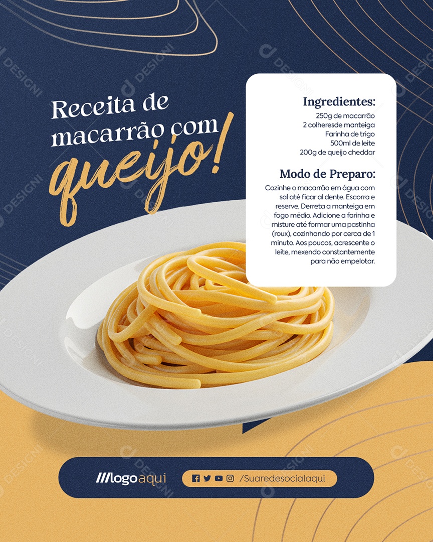 Receita de Macarrão com Queijo Social Media PSD Editável