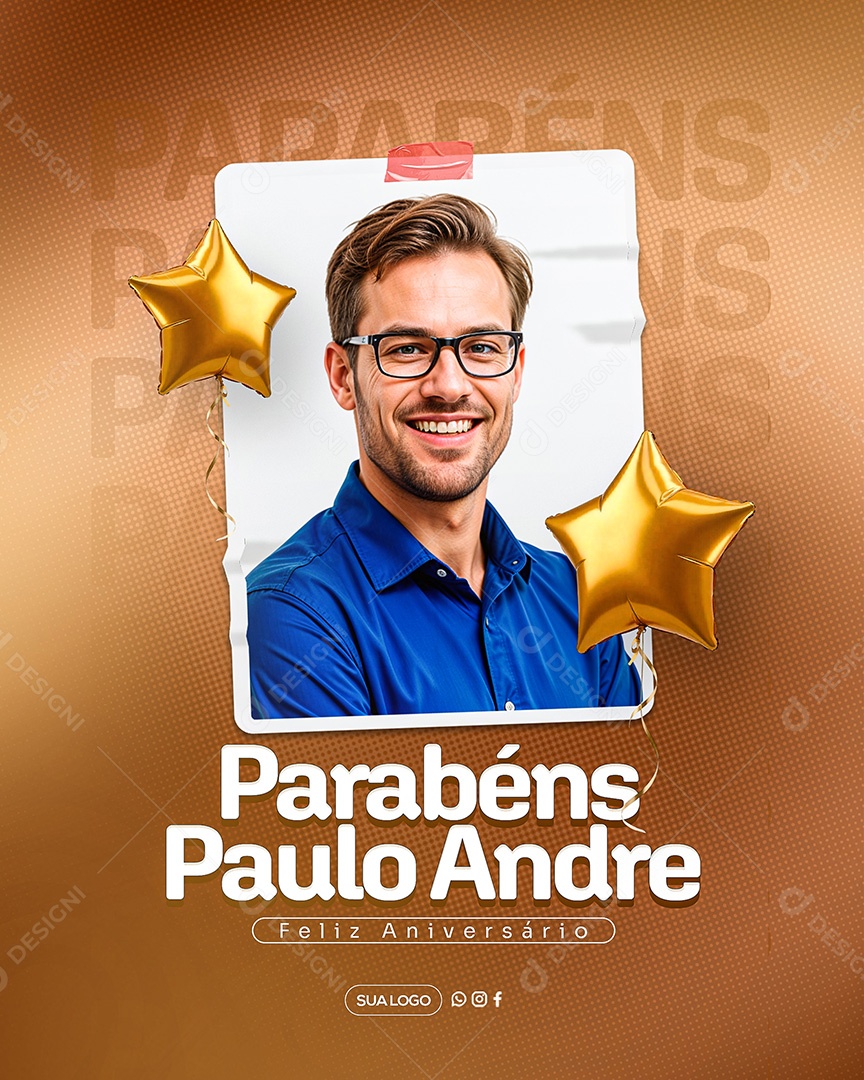Feliz Aniversário Parabéns Paulo André Social Media PSD Editável