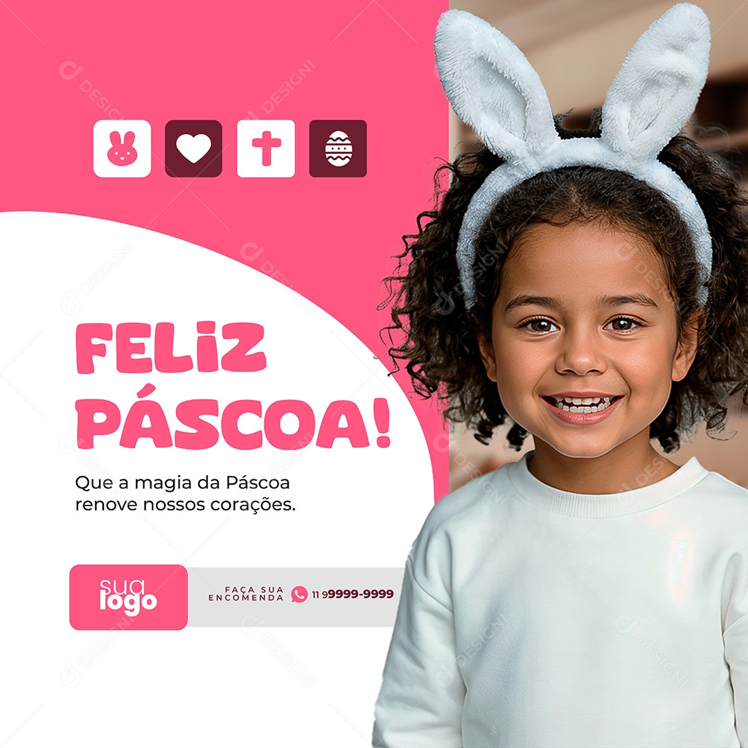 Feliz Páscoa Que a Magia da Páscoa Renove Nossos Corações Social Media PSD Editável