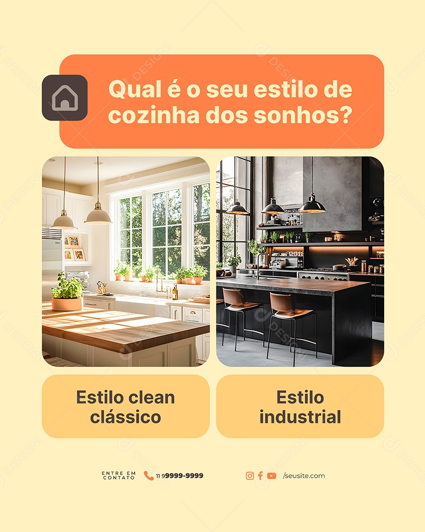 Loja de Móveis Qual é O Seu Estilo de Cozinha Dos Sonhos Social Media PSD Editável