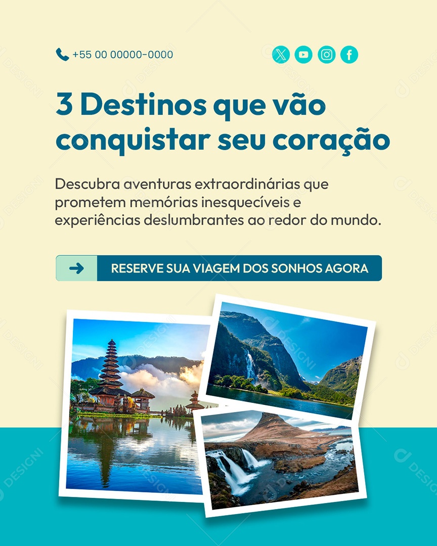 Agência de Viagens Destinos Que Vão Conquistar Seu Coração Social Media PSD Editável