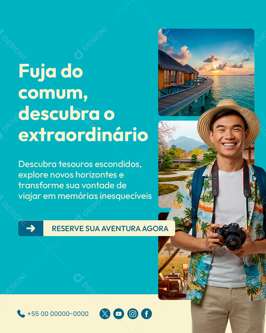 Agência de Viagens Fuja do Comum Descubra o Extraordinário Social Media PSD Editável
