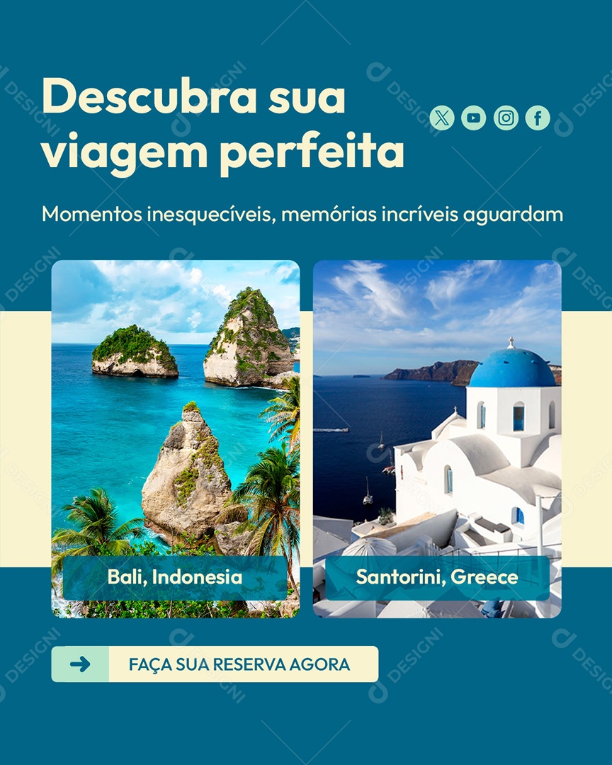 Agência de Viagens Descubra Sua Viagem Perfeita Social Media PSD Editável