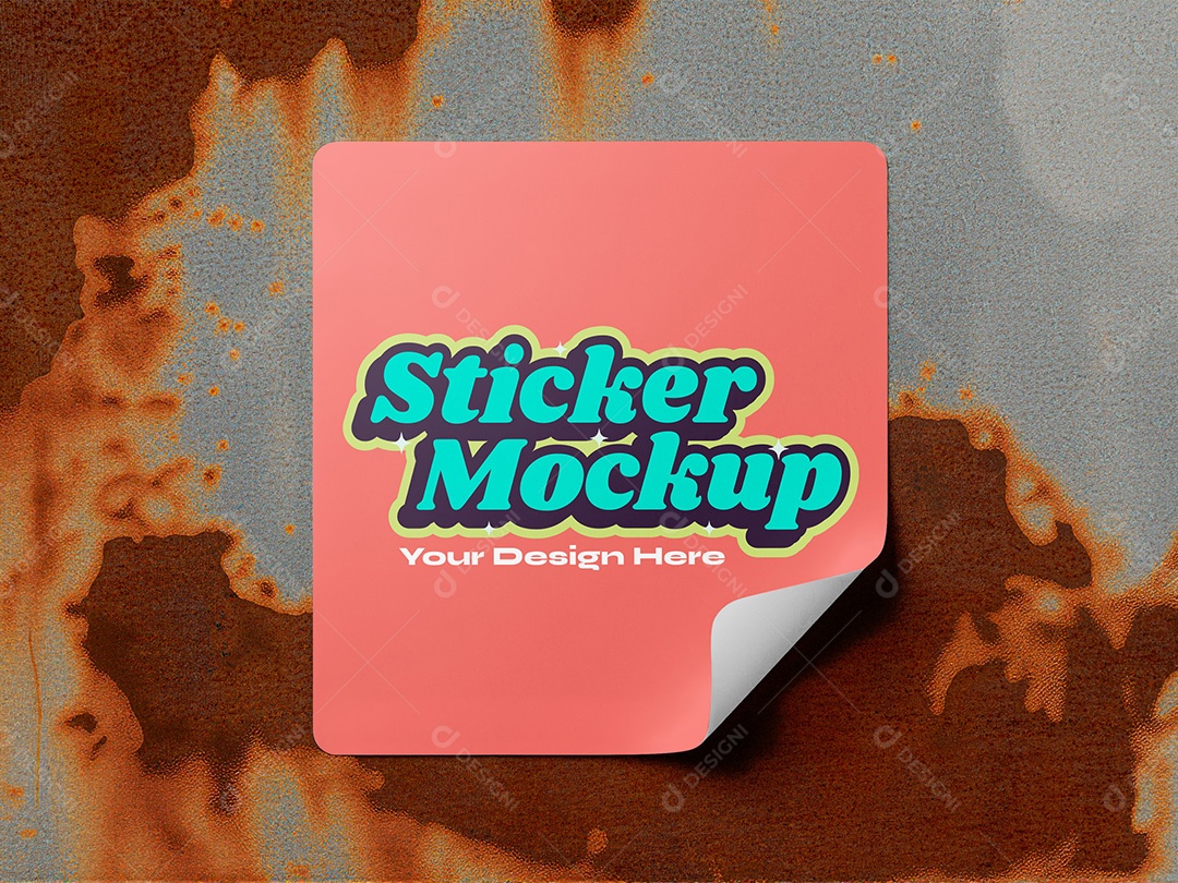 Adesivo no Metal Enferrujado Mockup PSD Editável