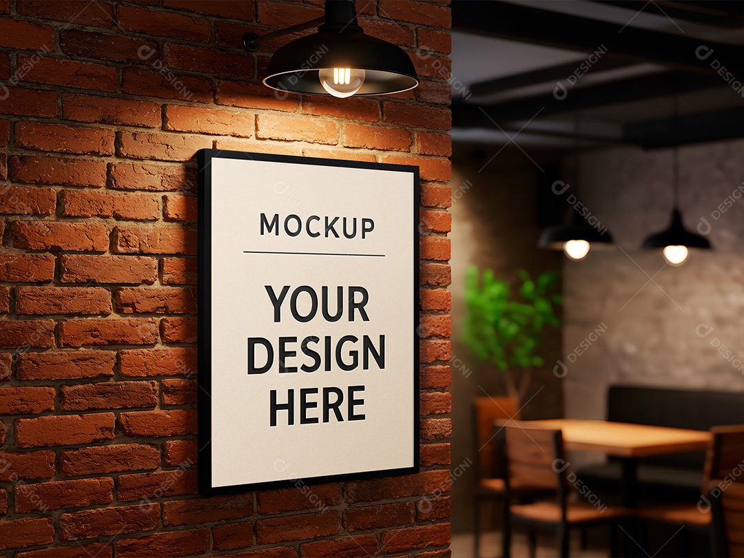 Placa na Parede de Tijolos Mockup PSD Editável
