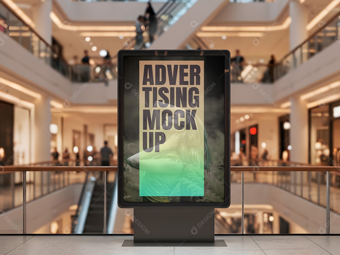 Placa Publicitária no Shopping Mockup PSD Editável