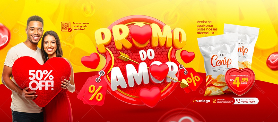 Banner Promo do Amor Supermercado Batata 50% Off Social Media PSD Editável