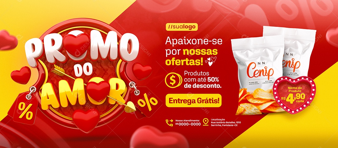 Banner Promo do Amor Supermercado Entrega Grátis Social Media PSD Editável