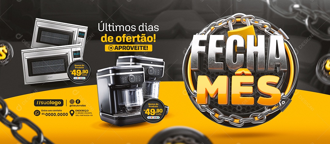 Banner Fecha Mês Loja de Eletrodomésticos Microondas Social Media PSD Editável