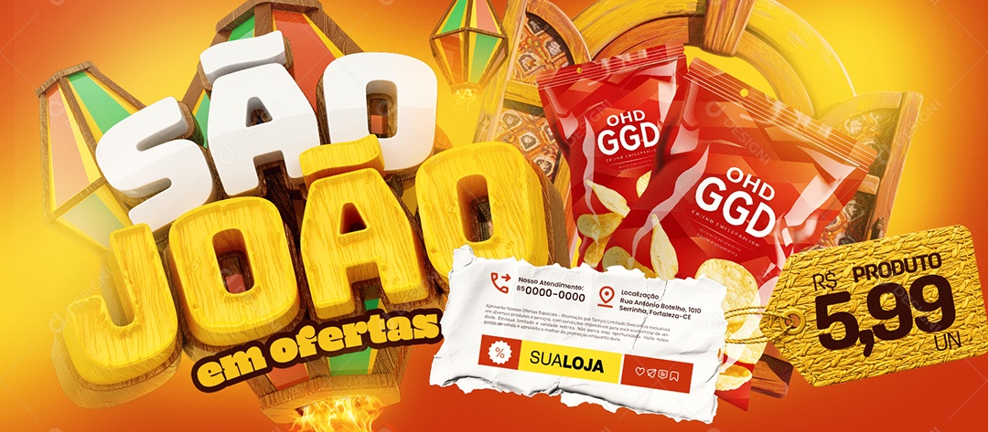 Banner São João em Ofertas Supermercado Batata Social Media PSD Editável