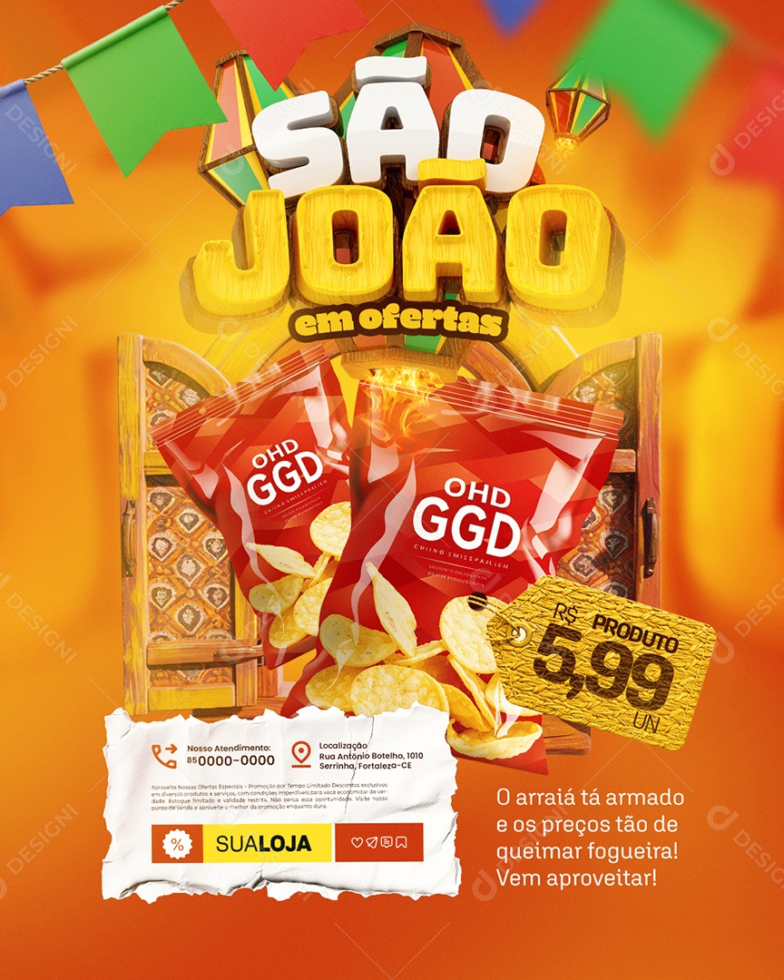 São João em Ofertas Supermercado Batata Social Media PSD Editável