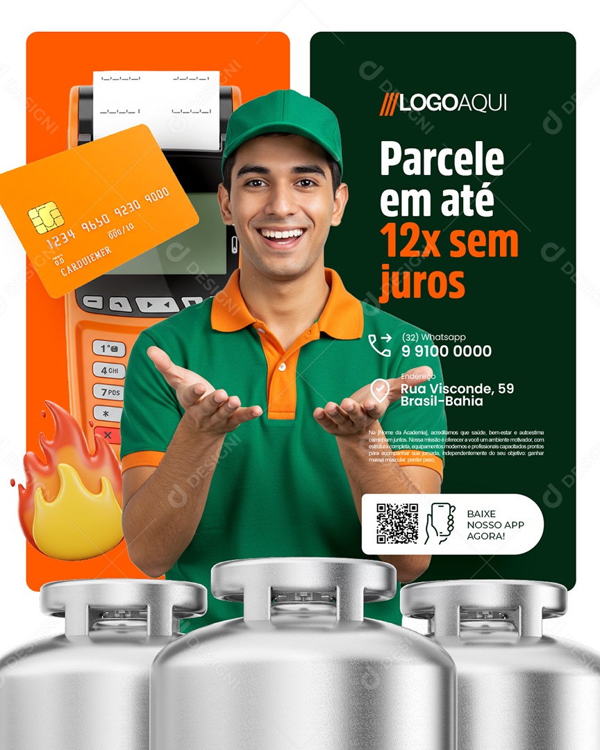 Gás Parcele em Até Doze Vezes Sem Juros Social Media PSD Editável