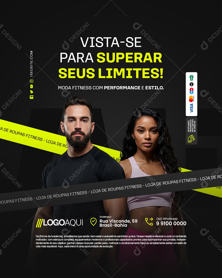 Loja de Roupas Fitness Vista-Se para Superar seus Limites Social Media PSD Editável