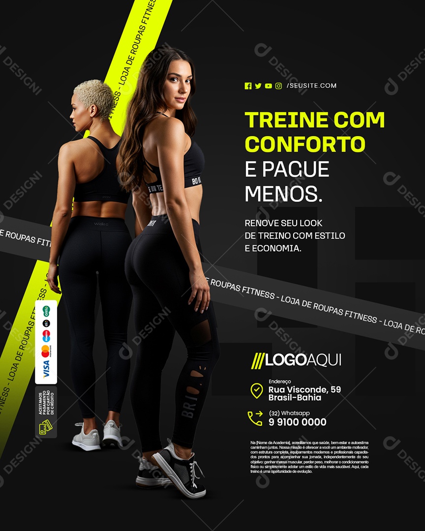 Loja de Roupas Fitness Treine com Conforto e Pague Menos Social Media PSD Editável