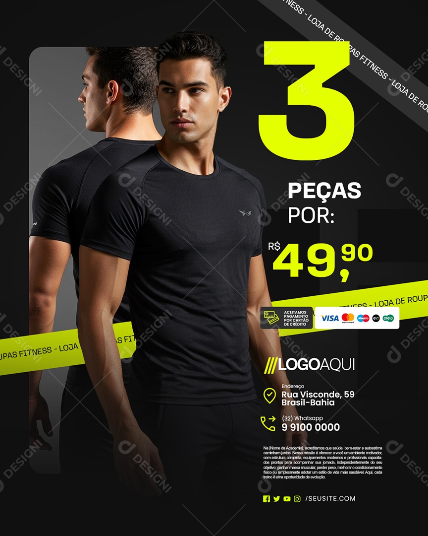 Loja de Roupas Fitness Três Peças Masculina Social Media PSD Editável