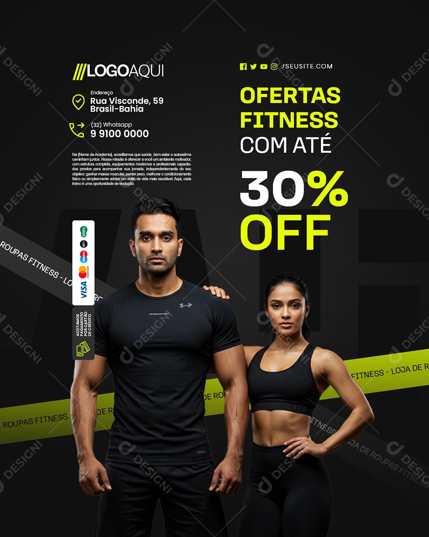 Loja de Roupas Fitness Ofertas com Até 30% Off Social Media PSD Editável